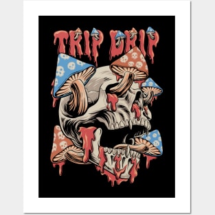 Trip Drip Skull Melting Mushroom Posters and Art